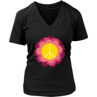 Flower Power Peace Sign T-Shirt - 70s Retro Pink Flowers Tee - Womens Plus Size up to 4X