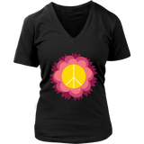 Flower Power Peace Sign T-Shirt - 70s Retro Pink Flowers Tee - Womens Plus Size up to 4X