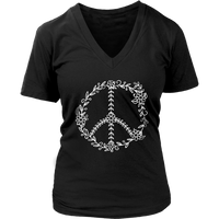 Flowers and Leaves Peace Sign T-Shirt - Retro Flower Leaf - Womens Plus Size up to 4X