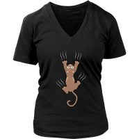 Clinging Cat T-shirt - Kitty Scratches Tshirt - Womens Plus Size Up To 4X