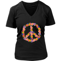 Flower Garden Peace Sign T-Shirt - Retro Pastel Flowers Tee - Womens Plus Size up to 4X