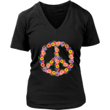 Flower Garden Peace Sign T-Shirt - Retro Pastel Flowers Tee - Womens Plus Size up to 4X