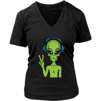 Alien Peace Sign Tshirt - Funny UFO Aliens Tee Shirt - Womens Plus Size Up To 4X