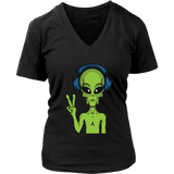 Alien Peace Sign Tshirt - Funny UFO Aliens Tee Shirt - Womens Plus Size Up To 4X