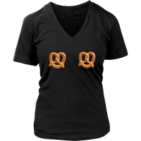 Womens Pretzel Boobs Sourdough Pretzels Snacks Soft Baked Halloween V-Neck T-Shirt Plus Size Up To 4X