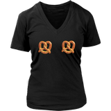 Womens Pretzel Boobs Sourdough Pretzels Snacks Soft Baked Halloween V-Neck T-Shirt Plus Size Up To 4X