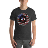 Flower Peace Sign American Flag 4th of July T-Shirt Unisex Up to 4X Plus Size