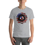 Flower Peace Sign American Flag 4th of July T-Shirt Unisex Up to 4X Plus Size