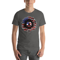 Flower Peace Sign American Flag 4th of July T-Shirt Unisex Up to 4X Plus Size