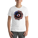 Flower Peace Sign American Flag 4th of July T-Shirt Unisex Up to 4X Plus Size