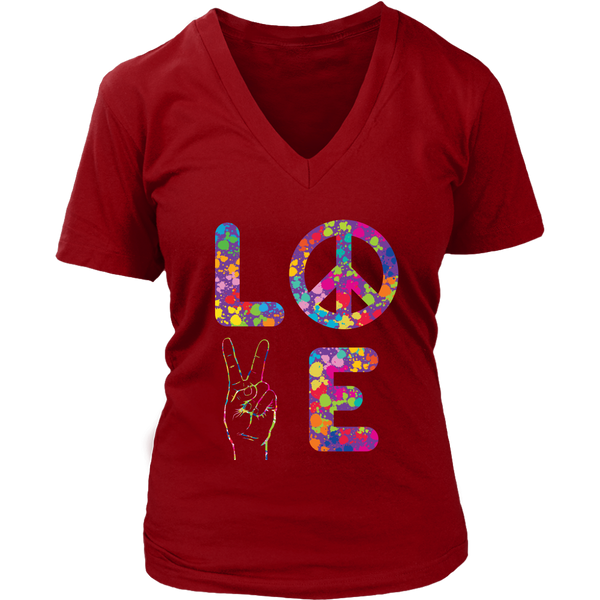 Peace and Love T-Shirt - Retro Tee - Kindness 60s 70s Tshirt - Womens Plus Size up to 4X