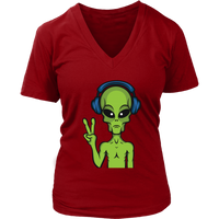 Alien Peace Sign Tshirt - Funny UFO Aliens Tee Shirt - Womens Plus Size Up To 4X