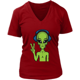 Alien Peace Sign Tshirt - Funny UFO Aliens Tee Shirt - Womens Plus Size Up To 4X