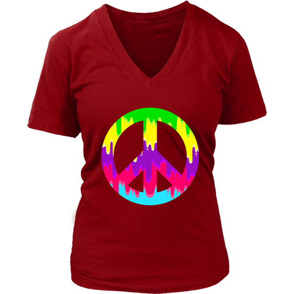 Dripping Paint Peace Sign T-Shirt - 60s 70s Hippie Retro Tee - Womens Plus Size up to 4X