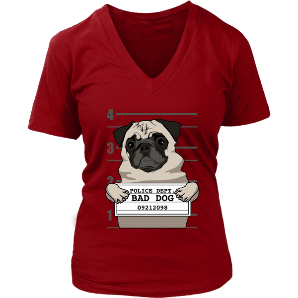 Funny Bad Dog T-Shirt - Pug Jail Mug Shot - Prisoner Puppy - Womens Plus Size Up To 4X