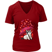 Cat Hearts Love Valentines Day Grumpy Irritable Bad Temper V-Neck T-Shirt Womens Plus Size S-4XL