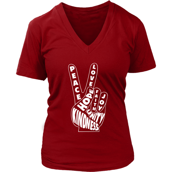 Peace Love Hand Sign T-Shirt - Kindness Unity 60s Retro Tee - Womens Plus Size up to 4X