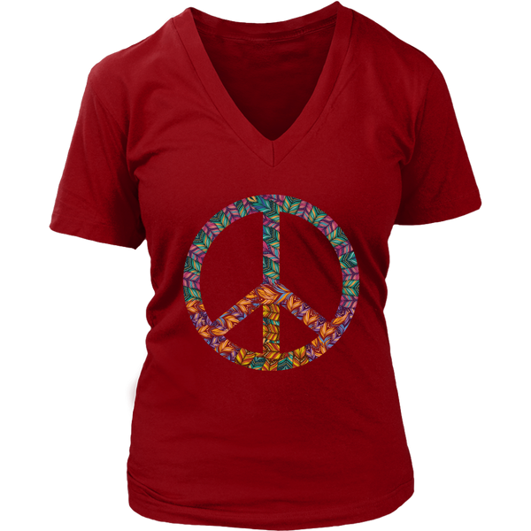 Mandala Peace Sign T-Shirt - 70s Retro Feathers Tee - Womens Plus Size up to 4X