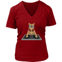 Cat DJ T-Shirt - Kitty Club Disc Jockey Tshirt - Graphic Tee - Womens Plus Size Up To 4X