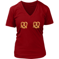 Womens Pretzel Boobs Sourdough Pretzels Snacks Soft Baked Halloween V-Neck T-Shirt Plus Size Up To 4X