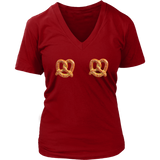 Womens Pretzel Boobs Sourdough Pretzels Snacks Soft Baked Halloween V-Neck T-Shirt Plus Size Up To 4X