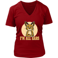 I'm All Ears Ginger Serval Cat Rescue Wild Animal Big Cats V-Neck T-Shirt Womens Plus Size S-4XL