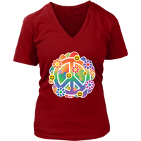 Happy Face Peace Sign Tshirt - Smile Flowers Retro Tee - Womens Plus Size Up To 4X