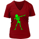 Neon Dabbing Skeleton Tshirt - Bright Halloween Dancing Bone - Womens Plus Size up to 4X