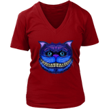 Womens Cheshire Cat Face Wonderland Big Faced Grinning Cat V-Neck T-Shirt Plus Size Up To 4X