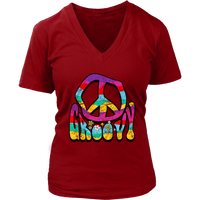 Distressed Groovy Peace Sign 60s 70s Tshirt Retro Hippie Soul V-Neck T-Shirt Womens Plus Size S-4XL