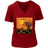 Jack O Lantern T-Shirt - Spooky Cemetery T Shirt Halloween - Womens Plus Size up to 4X