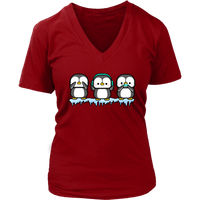 Funny Penguins See Hear Speak No Evil Bird Nerds Penguin V-Neck T-Shirt Womens Plus Size S-4XL