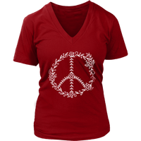 Flowers and Leaves Peace Sign T-Shirt - Retro Flower Leaf - Womens Plus Size up to 4X