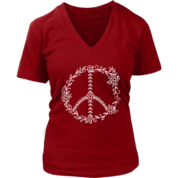 Flowers and Leaves Peace Sign T-Shirt - Retro Flower Leaf - Womens Plus Size up to 4X