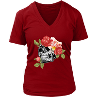 Skull and Flowers Shirt - Halloween T-Shirt - Graphic Tee - Womens Plus Size Up To 4X