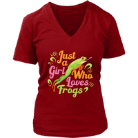 Just A Girl Who Loves Frogs Tshirt - Green Frog Toad Animal V-Neck T-Shirt Womens Plus Size S-4XL