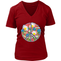 Floral Peace Sign T-Shirt - Retro Daisy Flowers Tee - Womens Plus Size up to 4X