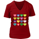 Hearts Peace Sign T-Shirt - Valentine Heart Retro Tee - Womens Plus Size up to 4X