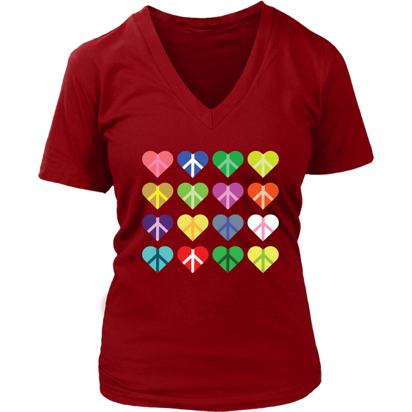 Hearts Peace Sign T-Shirt - Valentine Heart Retro Tee - Womens Plus Size up to 4X