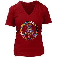 Peace Sign Butterflies Tshirt 60's 70's Boho Butterfly Retro Gift V-Neck T-Shirt Womens Plus Size S-4XL