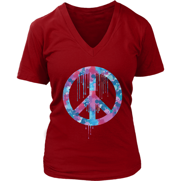 Dripping Paint Peace Sign T-Shirt - Tie Dye Retro Tee - Womens Plus Size up to 4X