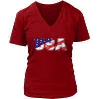 American Flag Patterned USA Text T-Shirts - America Tees - Womens Plus Size Up To 4X