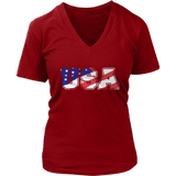 American Flag Patterned USA Text T-Shirts - America Tees - Womens Plus Size Up To 4X