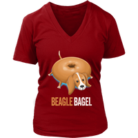 Beagle Dog Shirt - Bagel Bread Pun Funny Animals V-Neck T-Shirt Womens Plus Size S-4XL