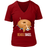 Beagle Dog Shirt - Bagel Bread Pun Funny Animals V-Neck T-Shirt Womens Plus Size S-4XL