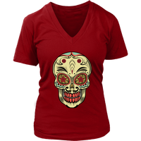 Mexican Sugar Skull Decor Tshirt - Artistic Halloween T-Shirt - Womens Plus Size Up To 4X