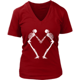 Halloween Skeleton Heart Romance Valentines Day V-Neck T-Shirt Womens Plus Size S-4XL