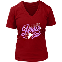 All I Need Is Jesus And My Cat Religious Gift Christian Cat Owner V-Neck T-Shirt Womens Plus Size S-4XL