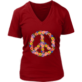 Flower Garden Peace Sign T-Shirt - Retro Pastel Flowers Tee - Womens Plus Size up to 4X