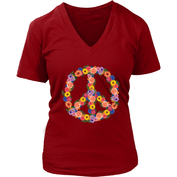 Flower Garden Peace Sign T-Shirt - Retro Pastel Flowers Tee - Womens Plus Size up to 4X